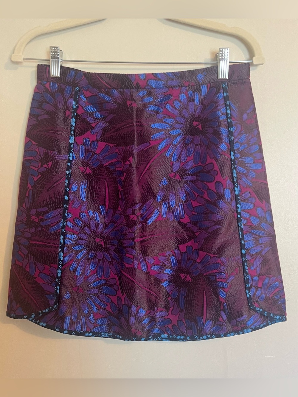 J. Crew Purple Floral A-Line Mini Skirt with Blue Accents